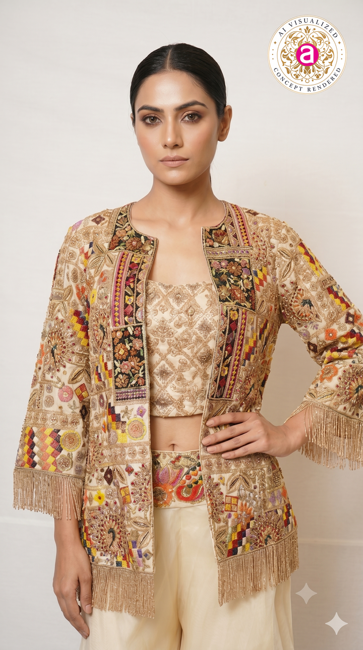 Ivory Heritage Embroidered Jacket Palazzo Set