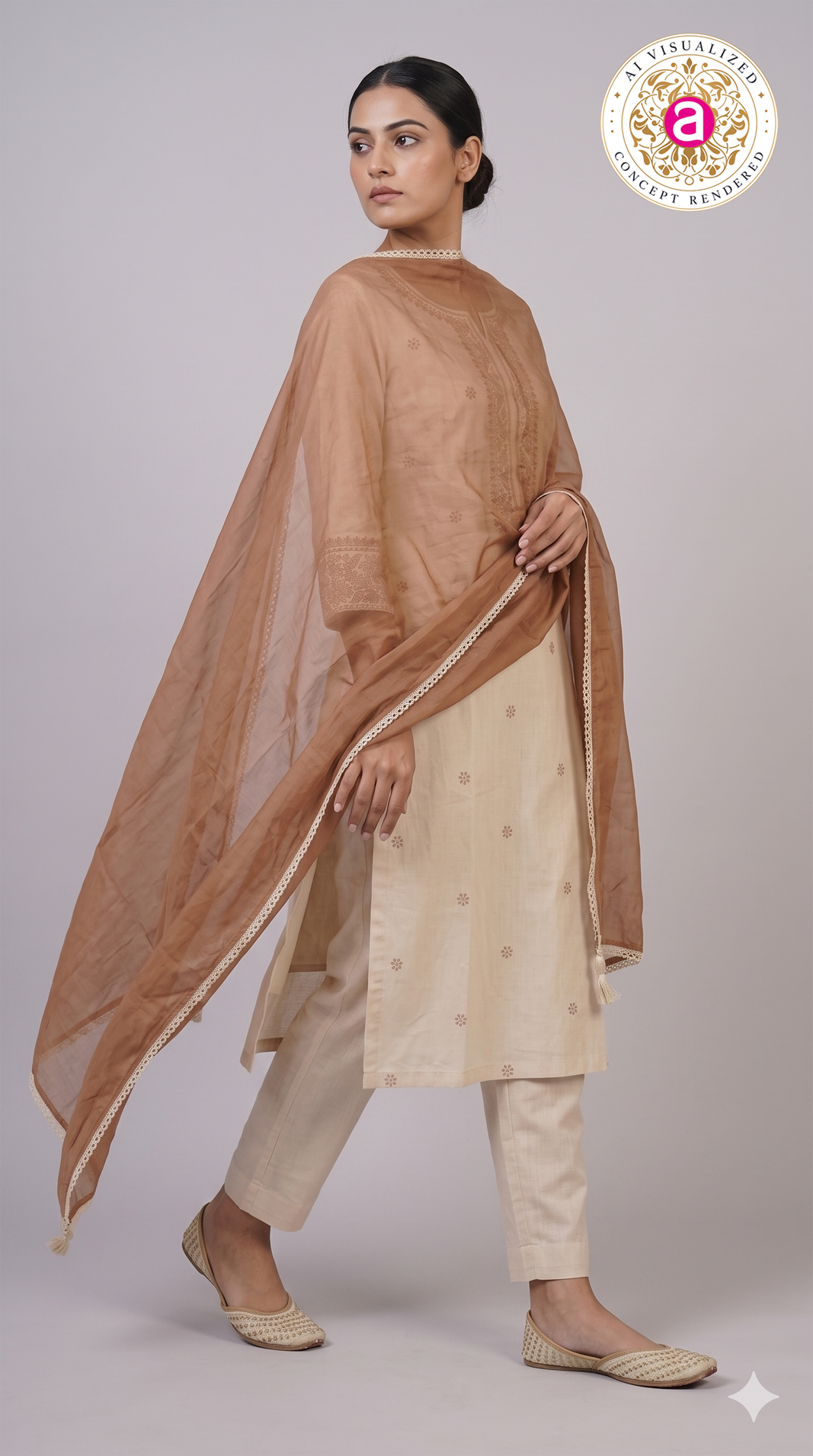 Ivory Embroidered Kurta Pant Set with Dupatta