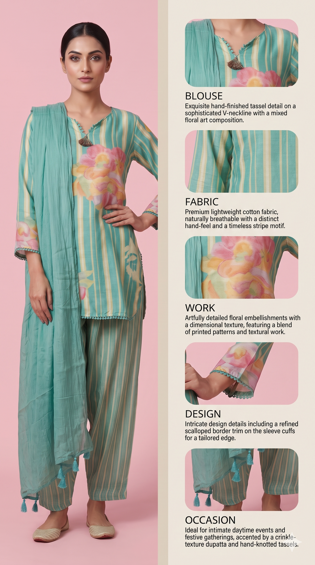 Aqua Blue Floral Printed Straight Kurta Set with Dupatta