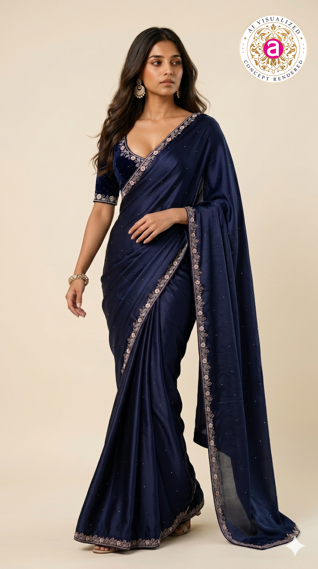 Navy Blue Handwork Saree with Designer Blouse