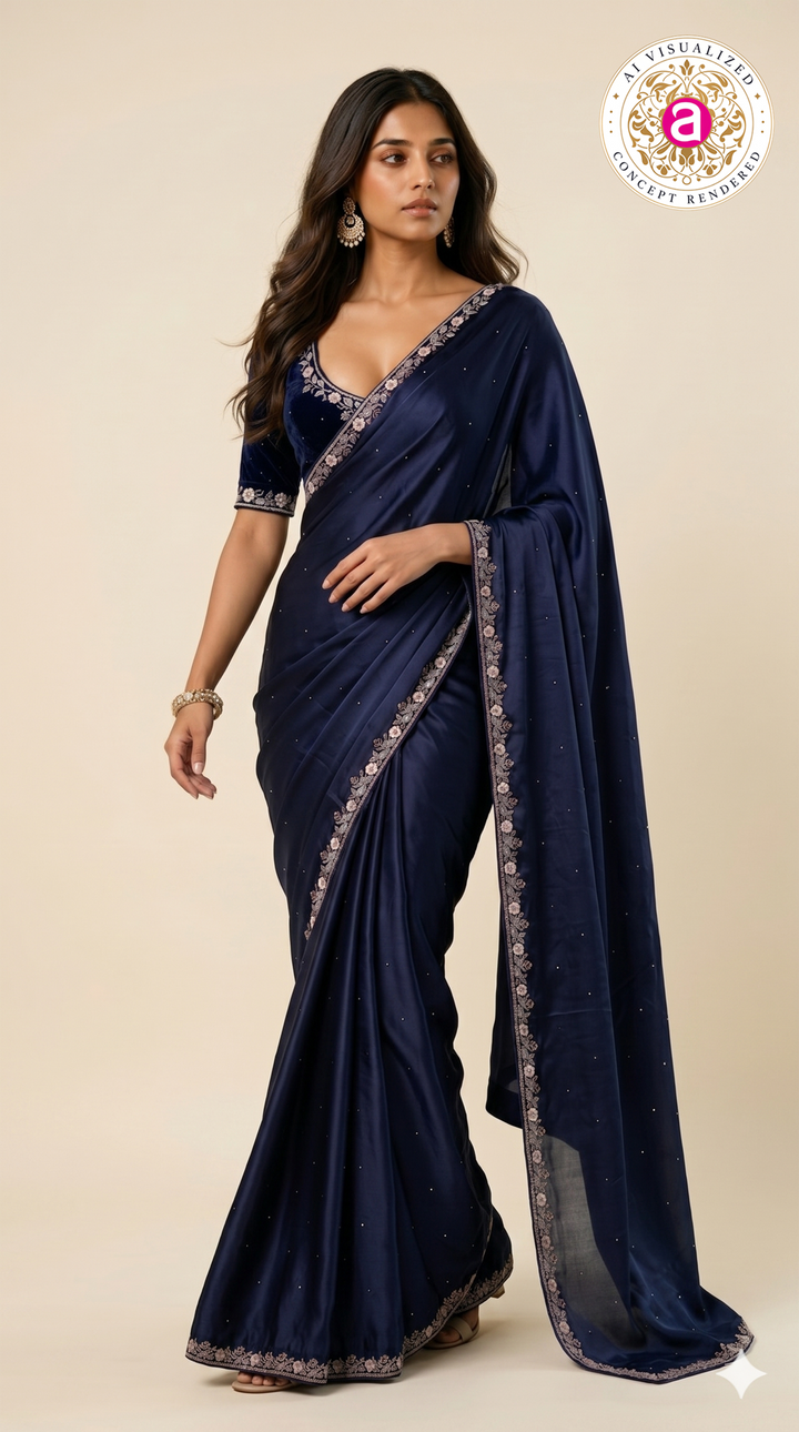 Navy Blue Handwork Saree with Designer Blouse