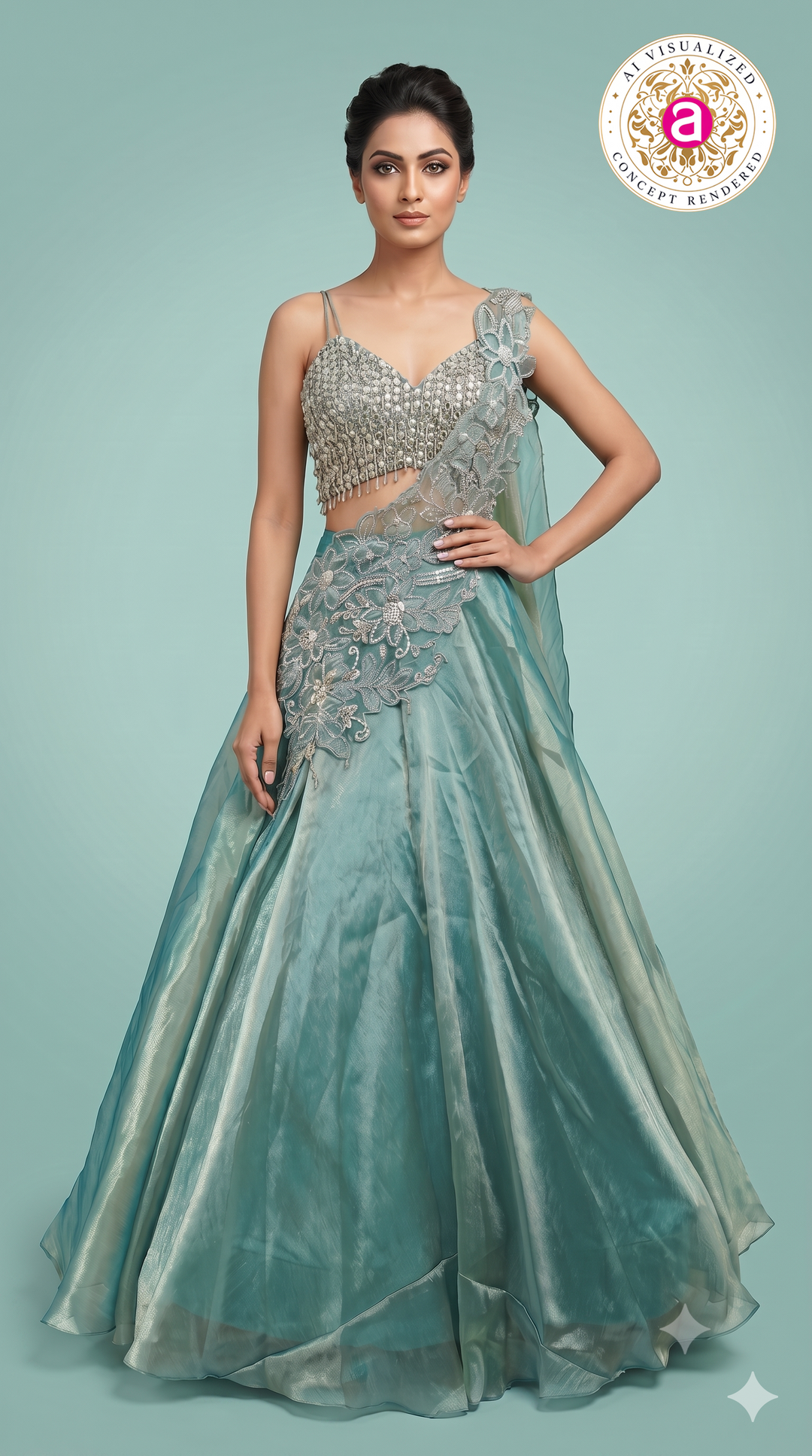 Sea Mist Crystal Embellished Designer Lehenga Set