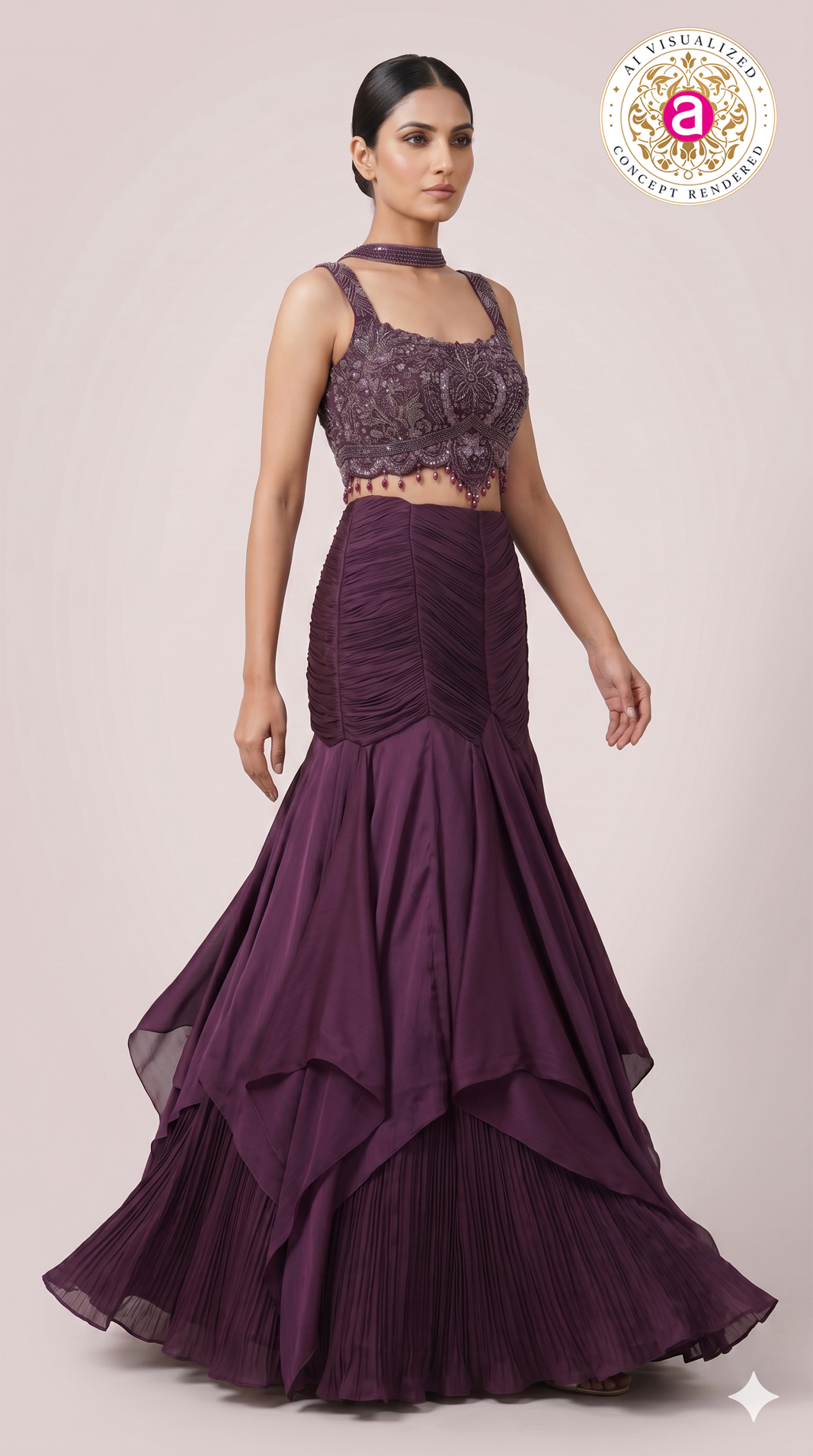Wine Purple Designer Party Wear Mermaid Lehenga Set