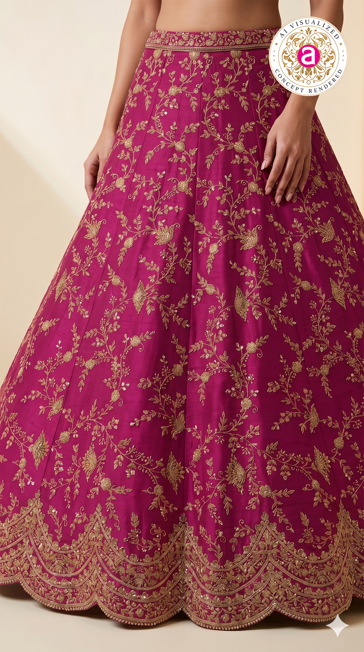Magenta Pink Designer Bridal Lehenga Set with Heavy Zari Embroidery & Net Dupatta