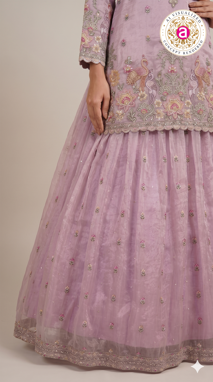 Blush Pink Embroidered Designer Kurta Sharara Set