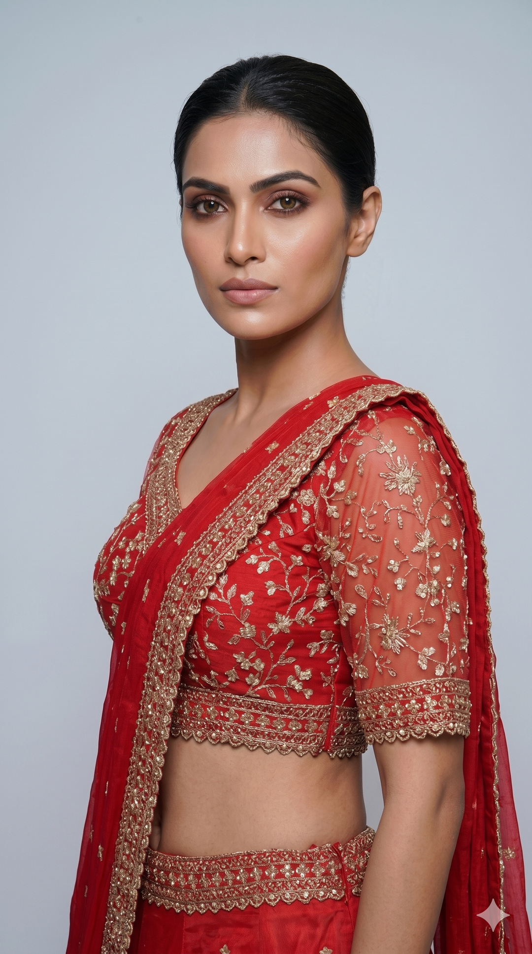 Ruby Red Embroidered Lehenga Choli Set with  Dupatta