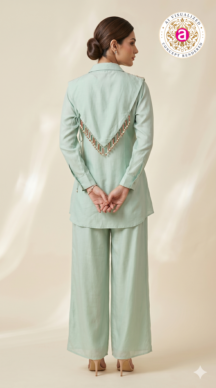 Mint Green Embellished Collar Co-ord Set