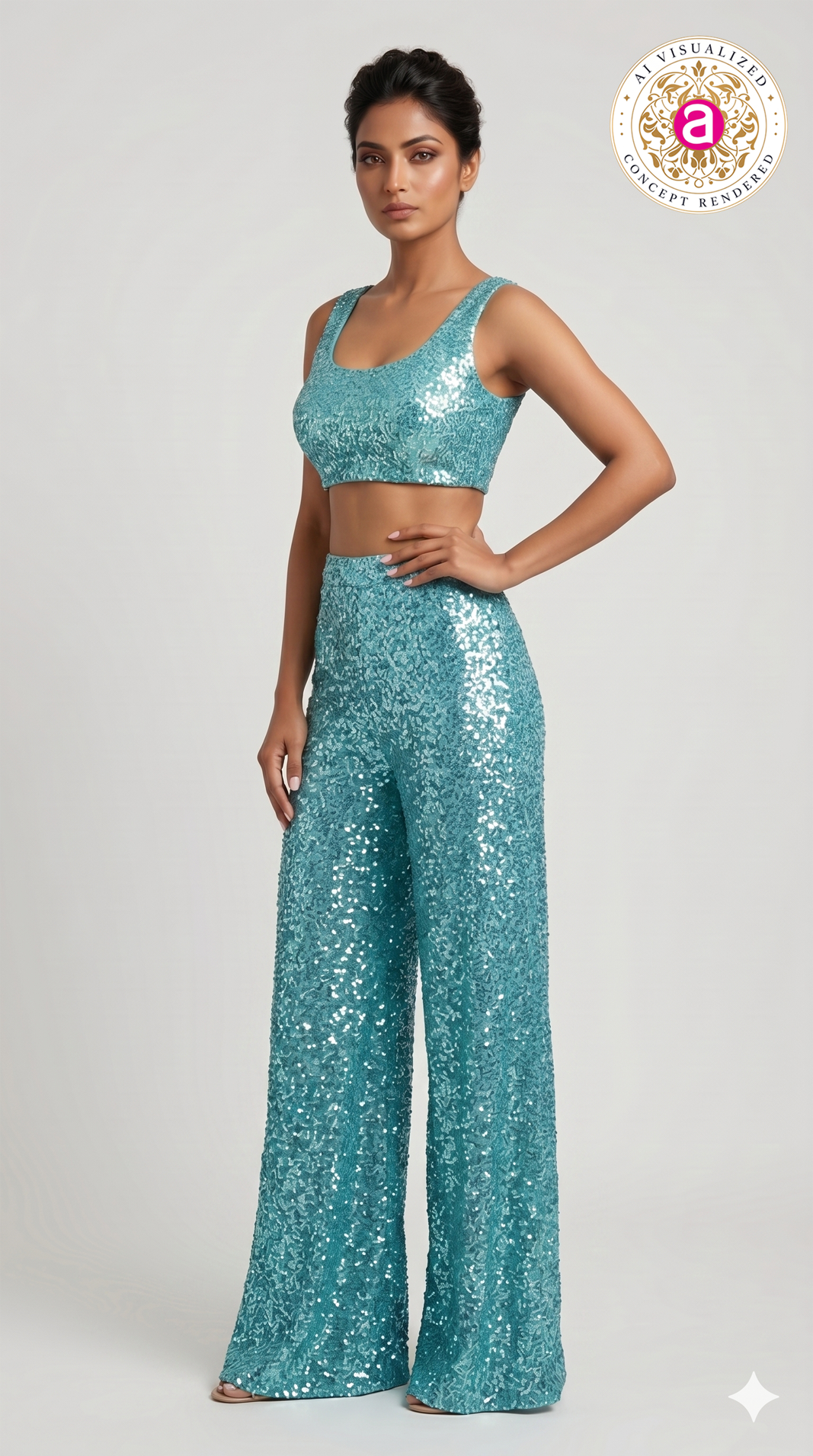 Aqua Blue Sequin Embellished Co-Ord Set