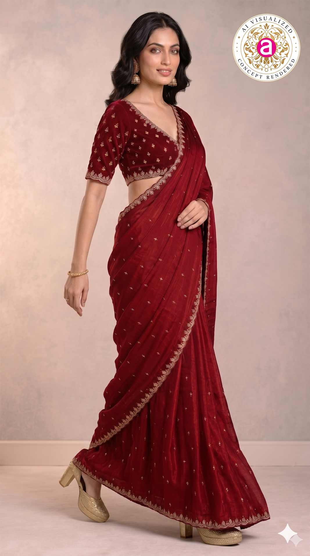 Wine Red Handwork Saree with Designer Handwork Blouse