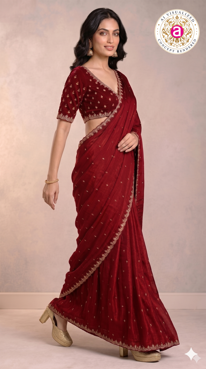 Wine Red Handwork Saree with Designer Handwork Blouse