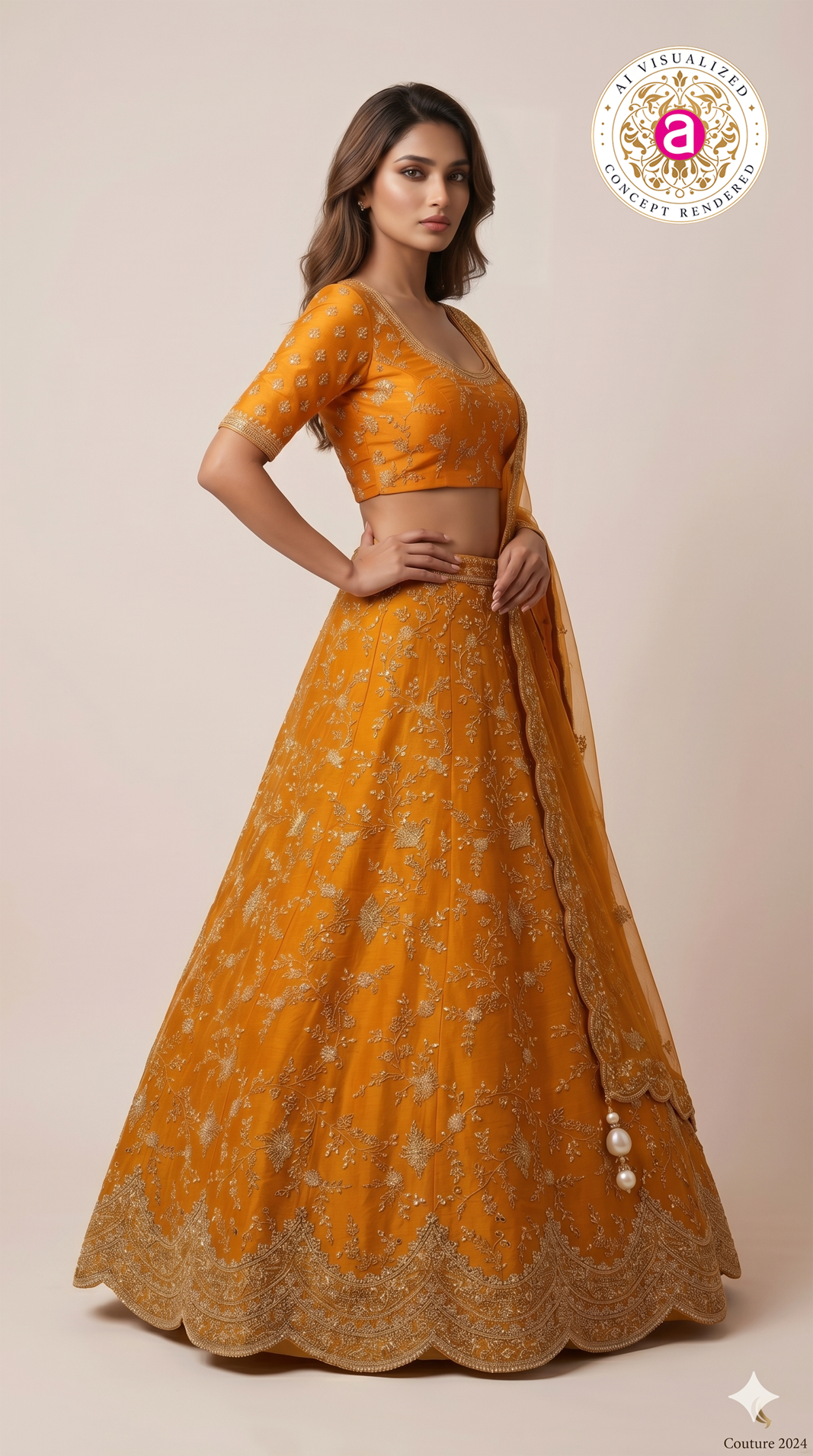 Mustard Yellow Designer Bridal Lehenga Set with Heavy Zari Embroidery & Net Dupatta