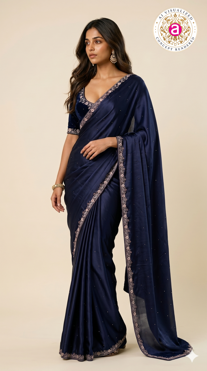 Navy Blue Handwork Saree with Designer Blouse
