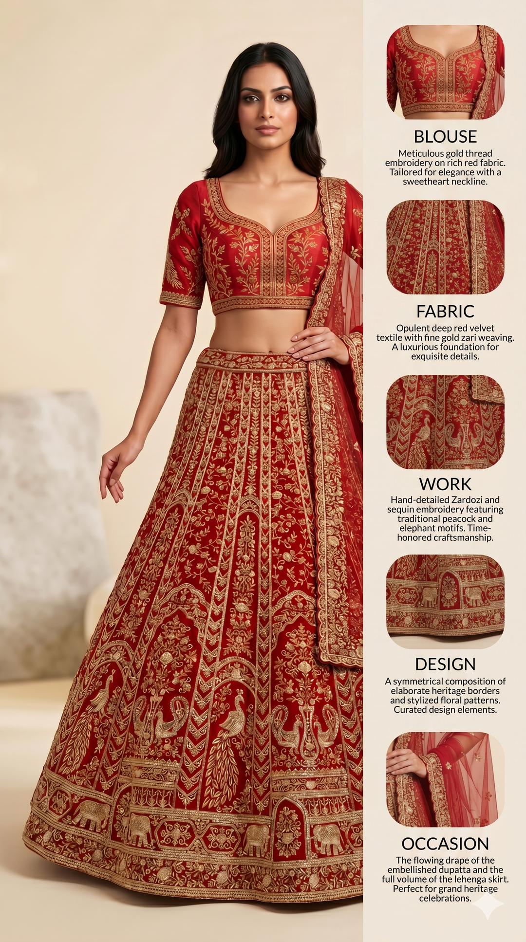Royal Bridal Red Designer Lehenga Set with Heavy Zari Embroidery & Net Dupatta