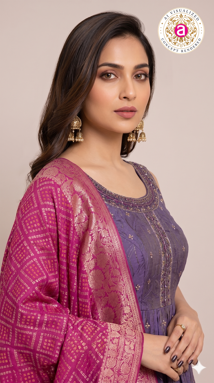 Purple Handwork Lehenga Skirt Set with Banarasi Dupatta