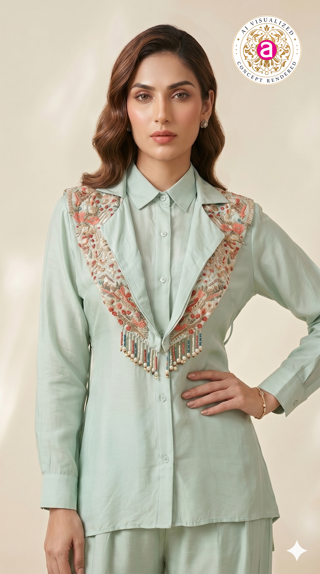Mint Green Embellished Collar Co-ord Set
