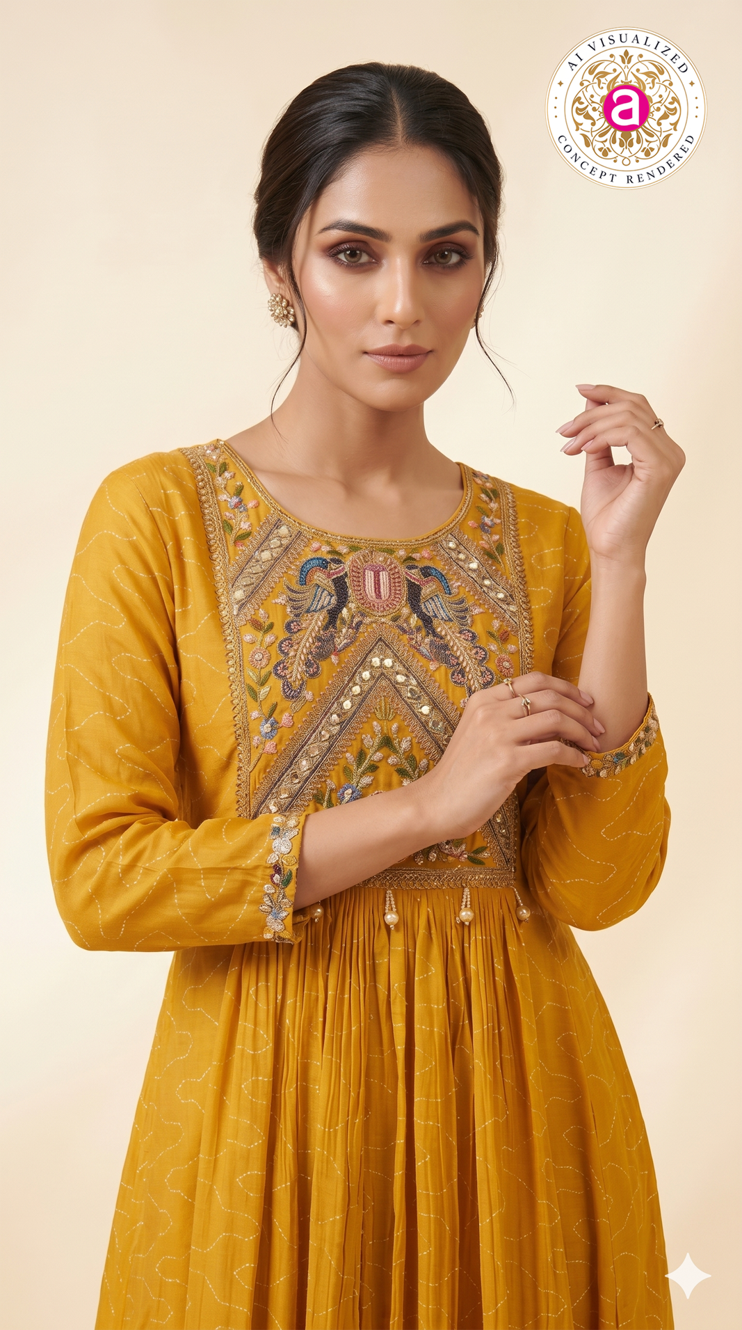 Mustard Yellow Embroidered Anarkali Gown