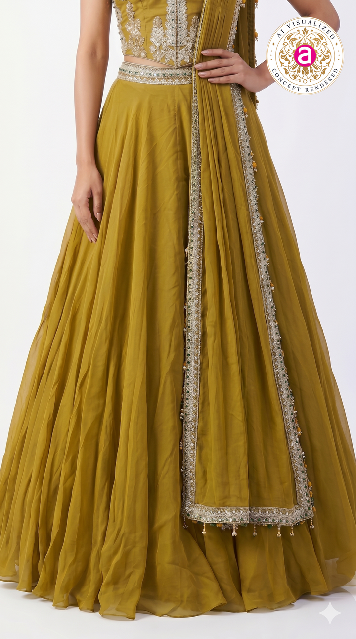 Mustard Gold Embellished Designer Lehenga Set