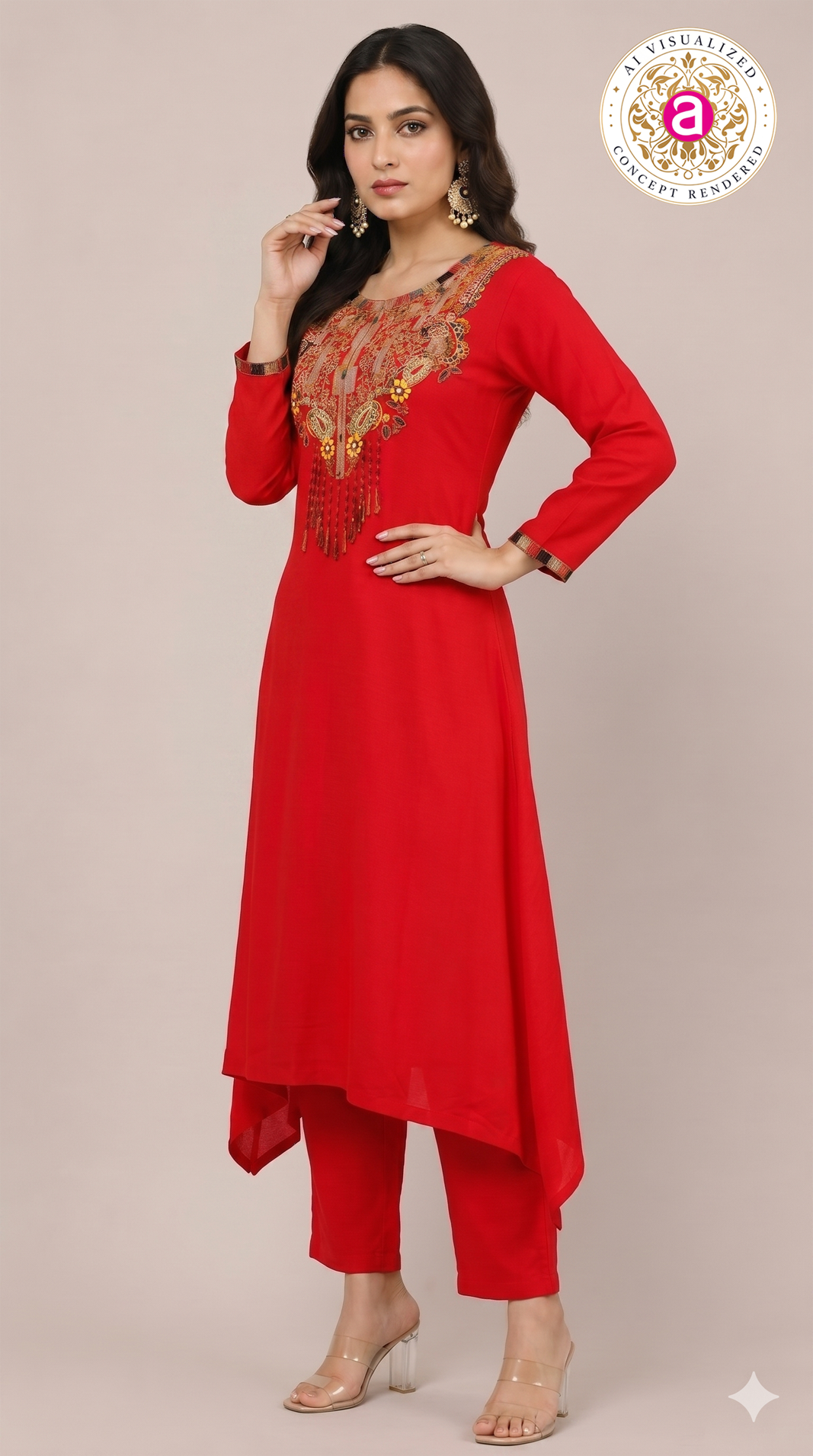 Red Handwork Kurta Pant Set