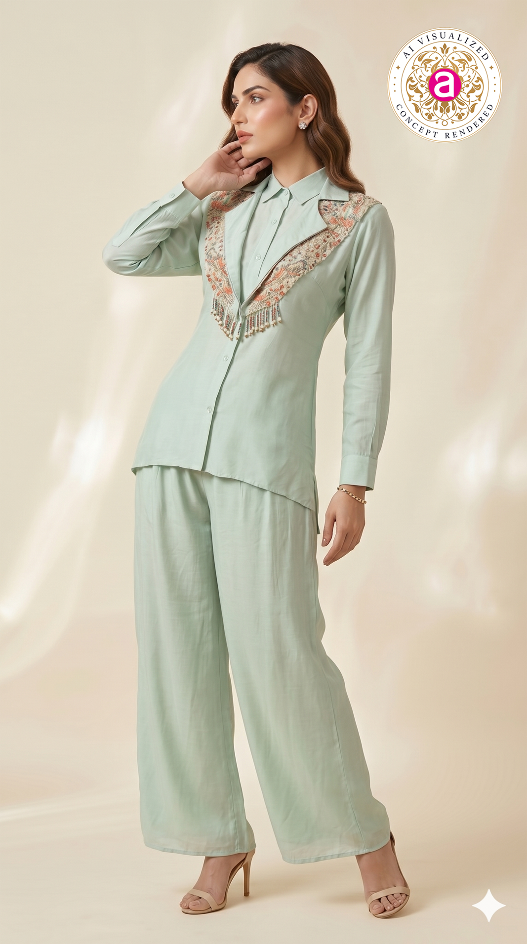 Mint Green Embellished Collar Co-ord Set