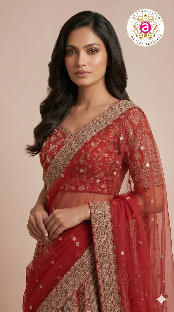 Royal Red Bridal Lehenga Set with Heritage Peacock Embroidery & Designer Net Dupatta