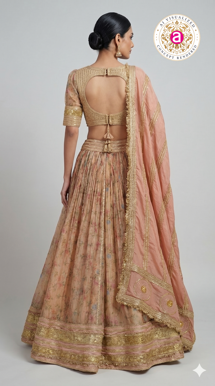 Blush Peach Floral Designer Lehenga Choli with Embellished Blouse & Soft Organza Dupatta