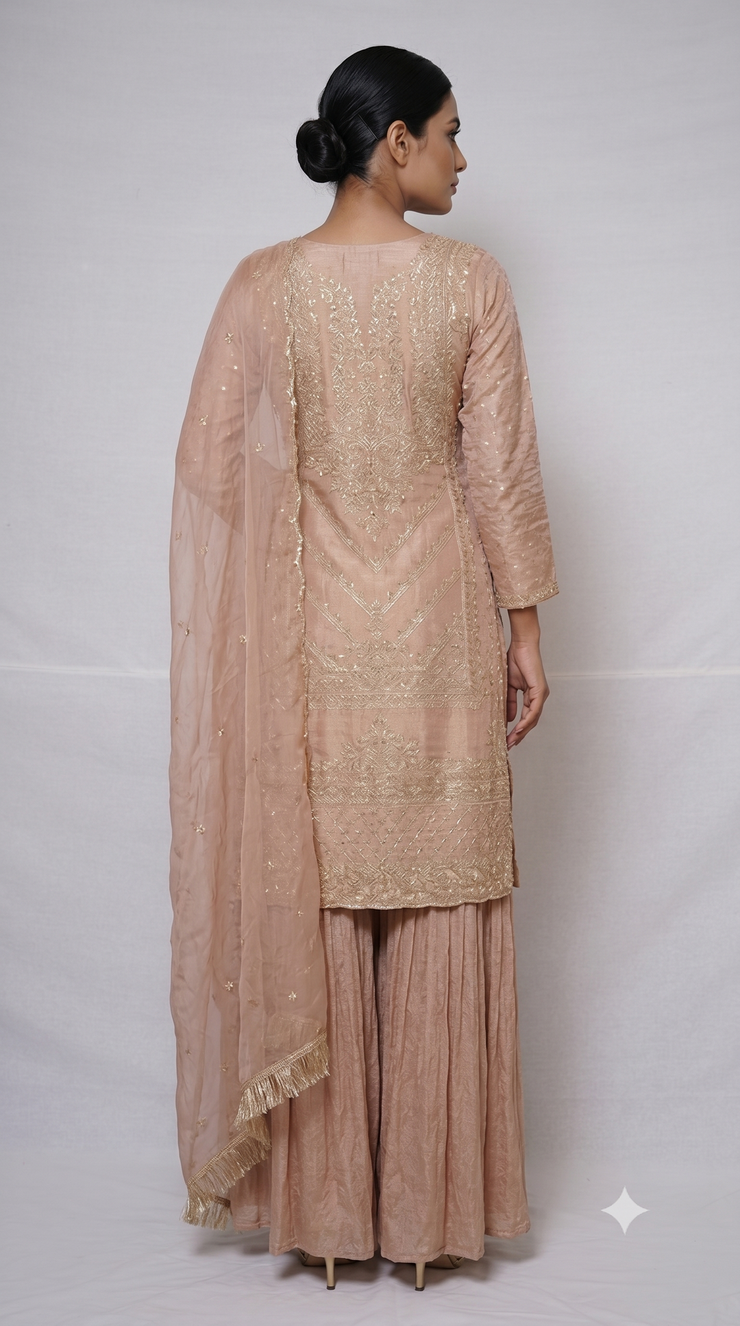 Blush Pink Embroidered Kurta Sharara Set with Dupatta