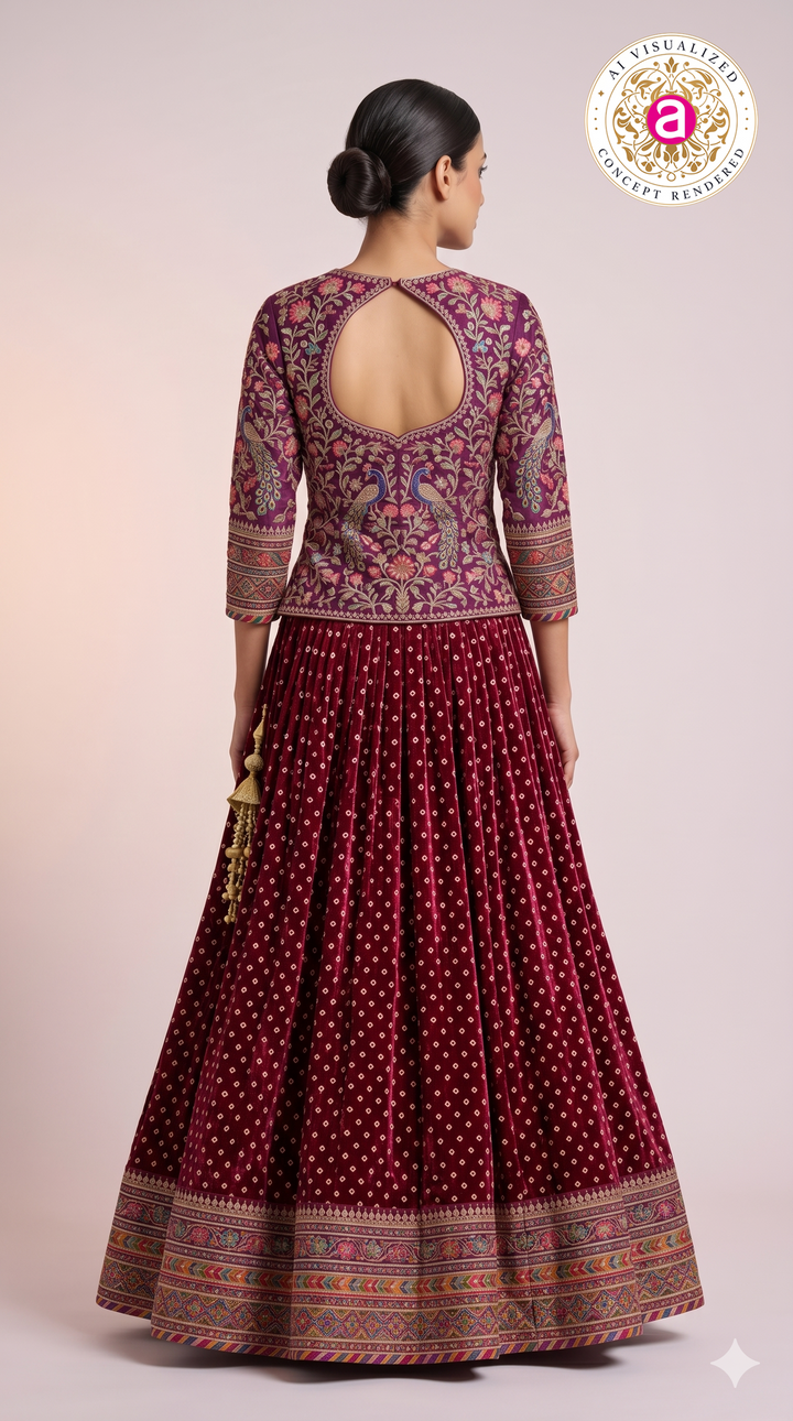 Wine Printed Designer Lehenga Set with Jacket
