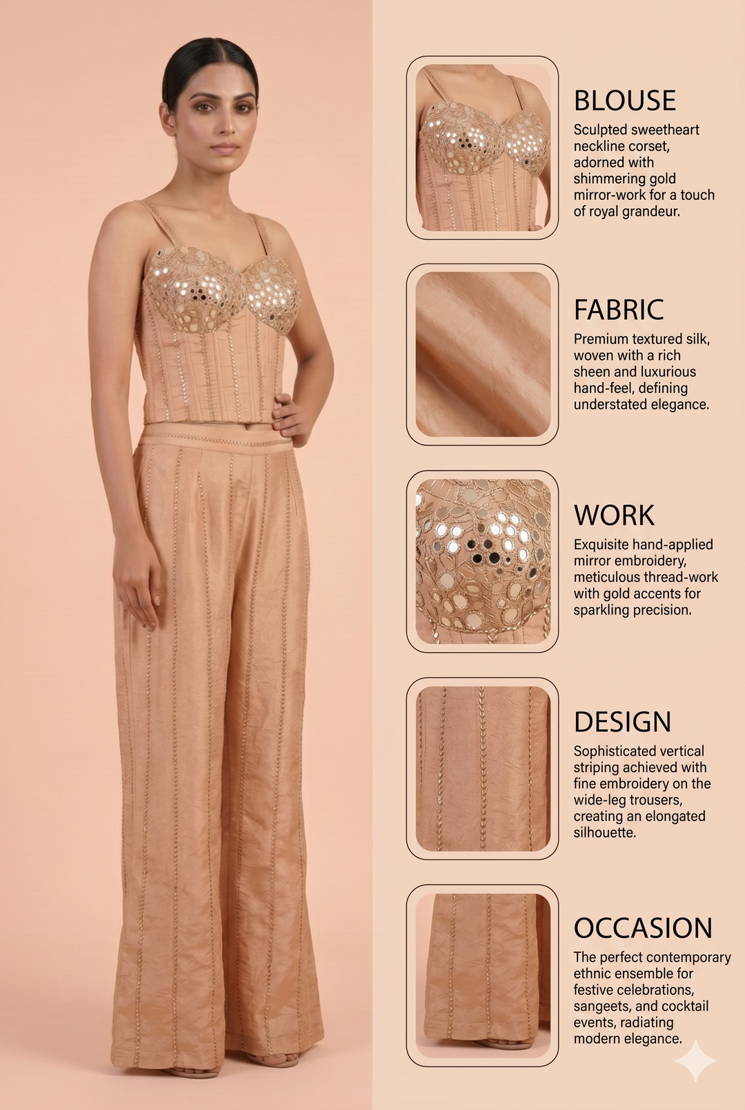 Blush Peach Embellished Corset Co-Ord Set