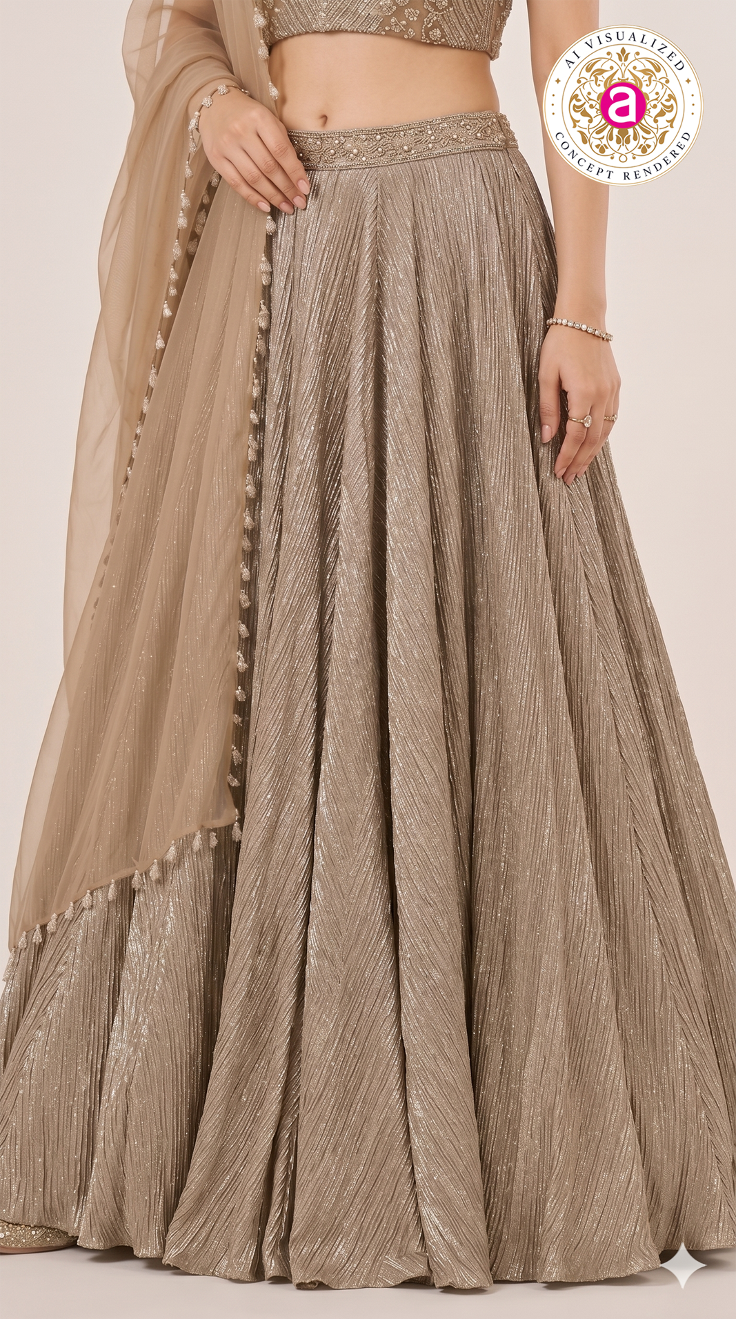 Champagne Gold Handwork Choli Lehenga Set with Dupatta
