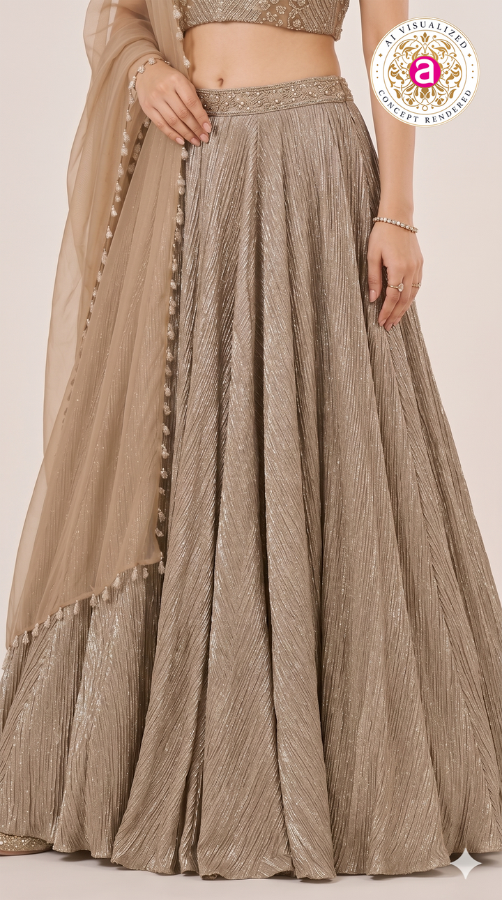 Champagne Gold Handwork Choli Lehenga Set with Dupatta