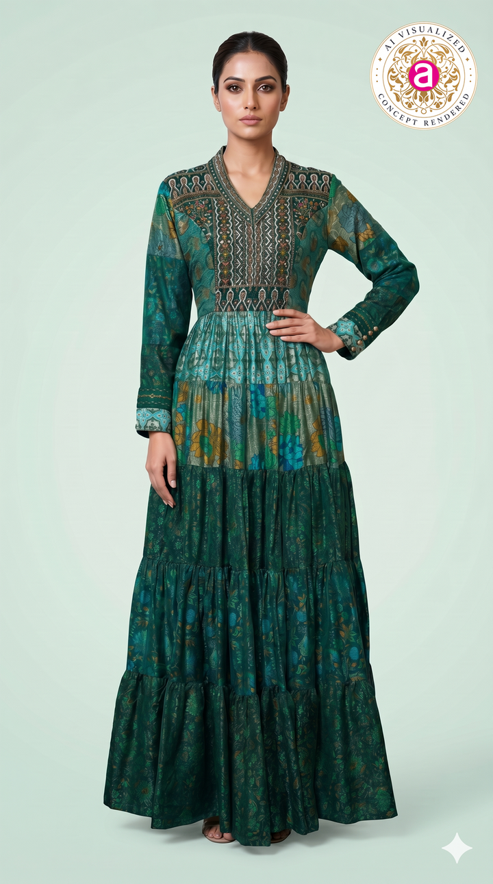 Emerald Green Printed Tiered Maxi Dress