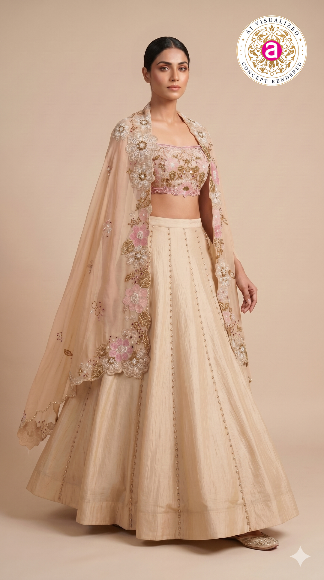 Blush Ivory Floral Embroidered Designer Lehenga Set
