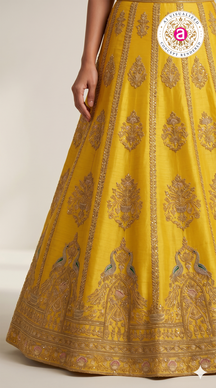Mustard Yellow Designer Silk Lehenga Set with Heavy Zari Embroidery & Net Dupatta