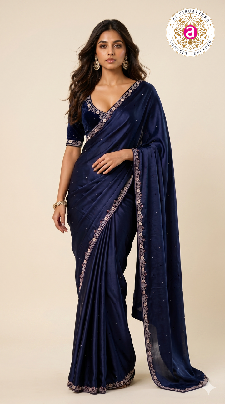 Navy Blue Handwork Saree with Designer Blouse