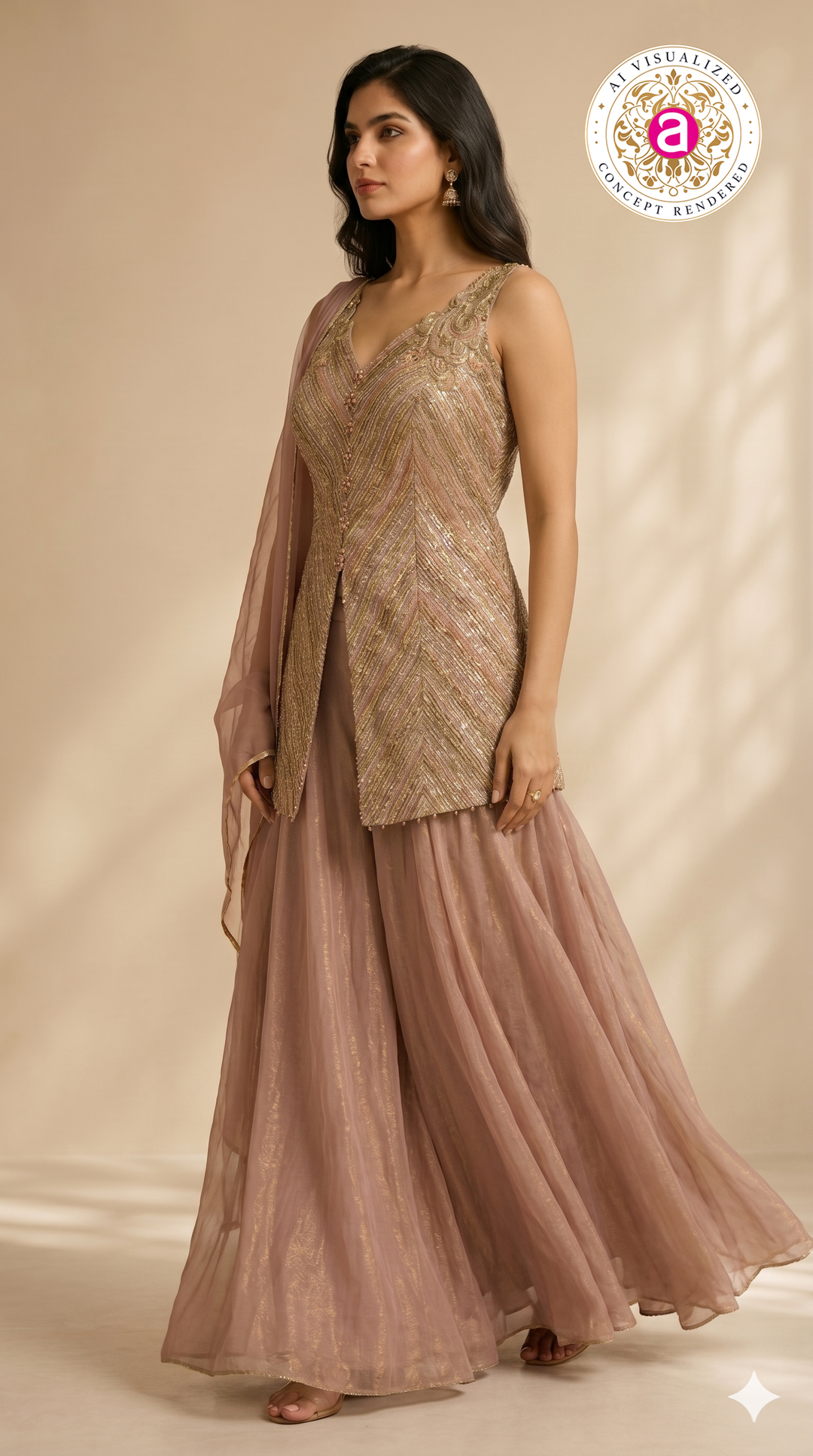 Dusty Rose Embellished Sharara Set with Embroidered Jacket