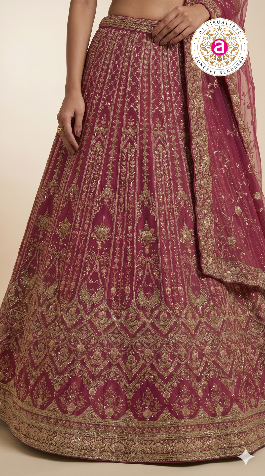 Royal Magenta Bridal Lehenga Set with Intricate Zari Embroidery & Net Dupatta