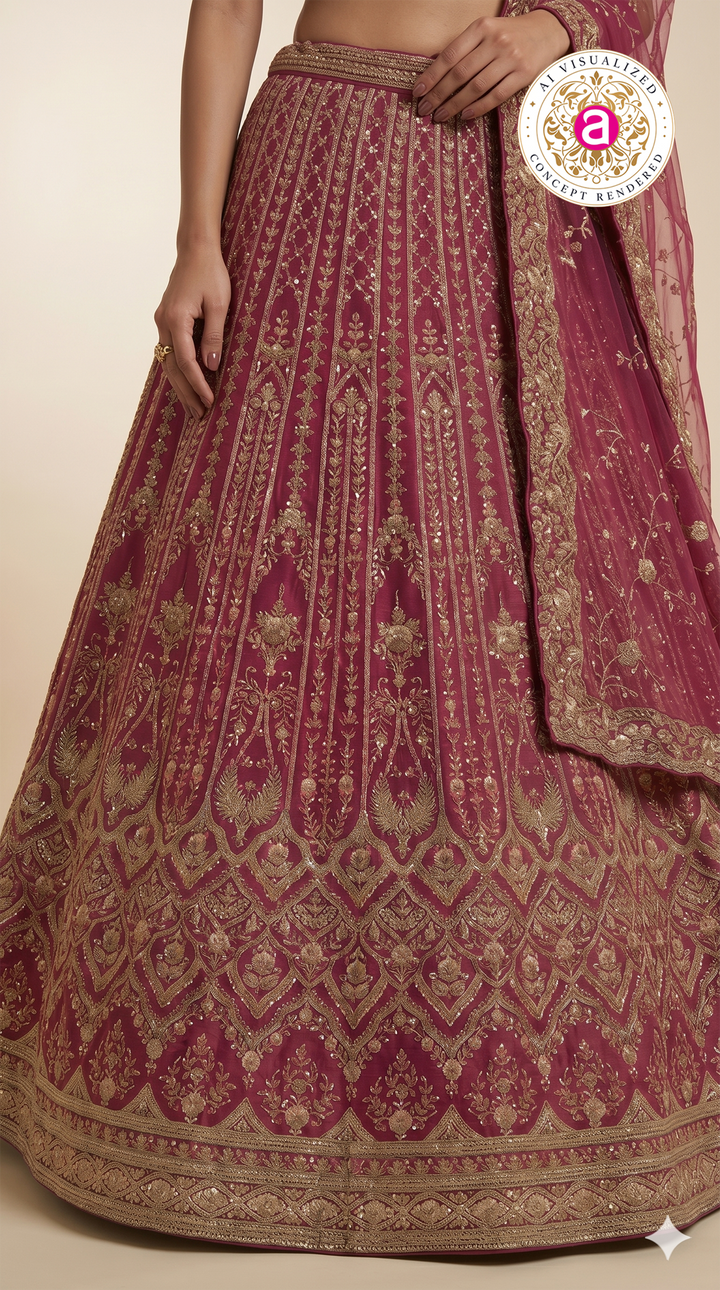 Royal Magenta Bridal Lehenga Set with Intricate Zari Embroidery & Net Dupatta