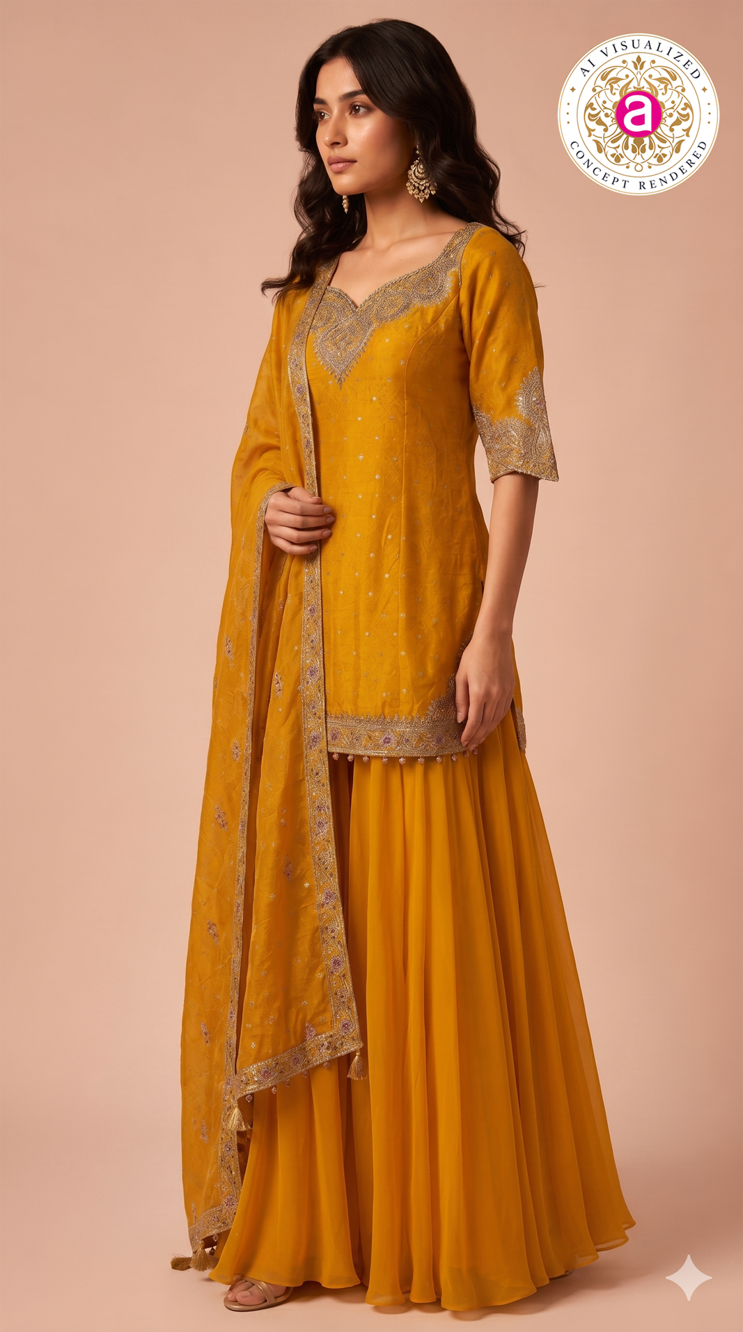 Mustard Yellow Embroidered Sharara Set with Dupatta