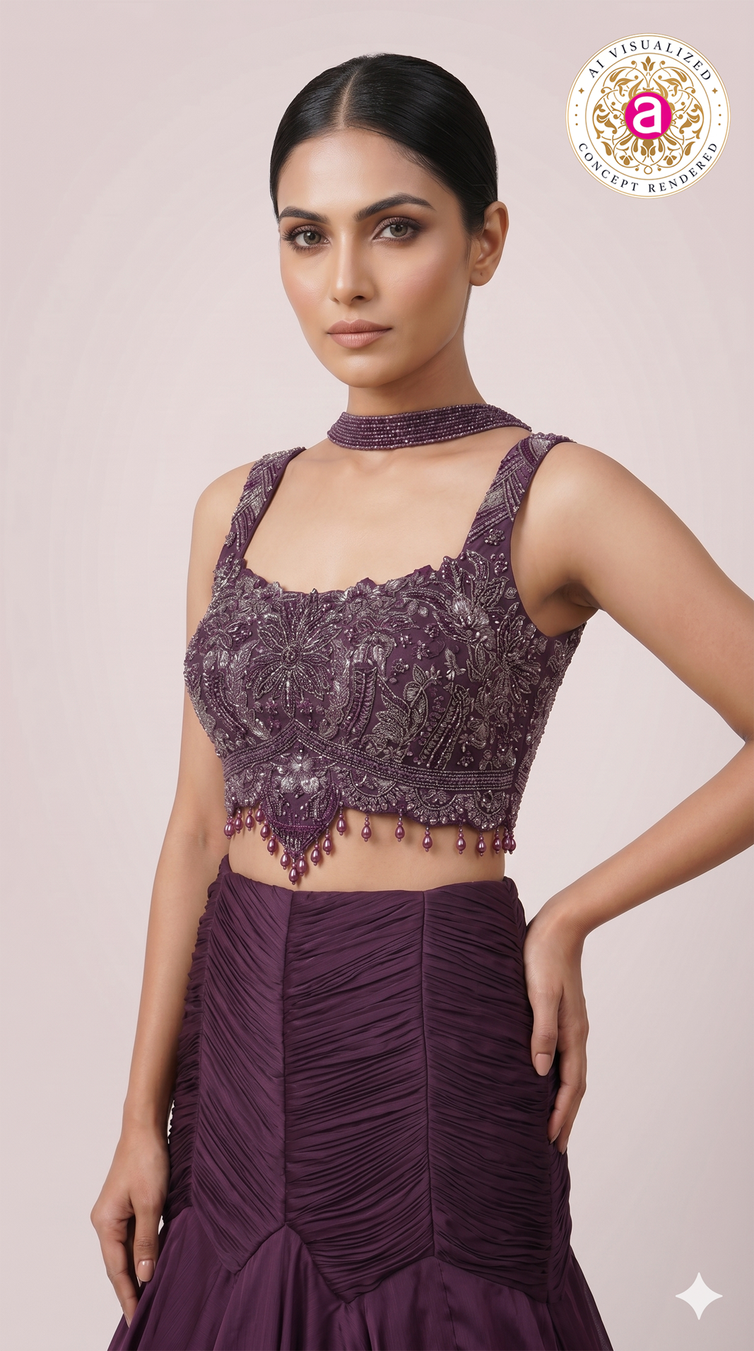 Wine Purple Designer Party Wear Mermaid Lehenga Set