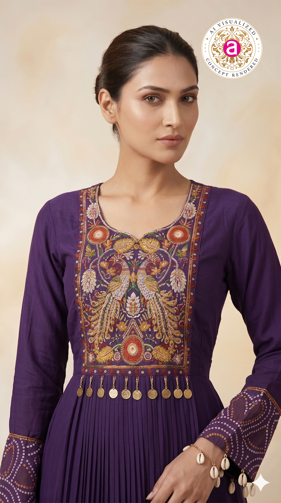Royal Purple Embroidered Pleated Anarkali Gown