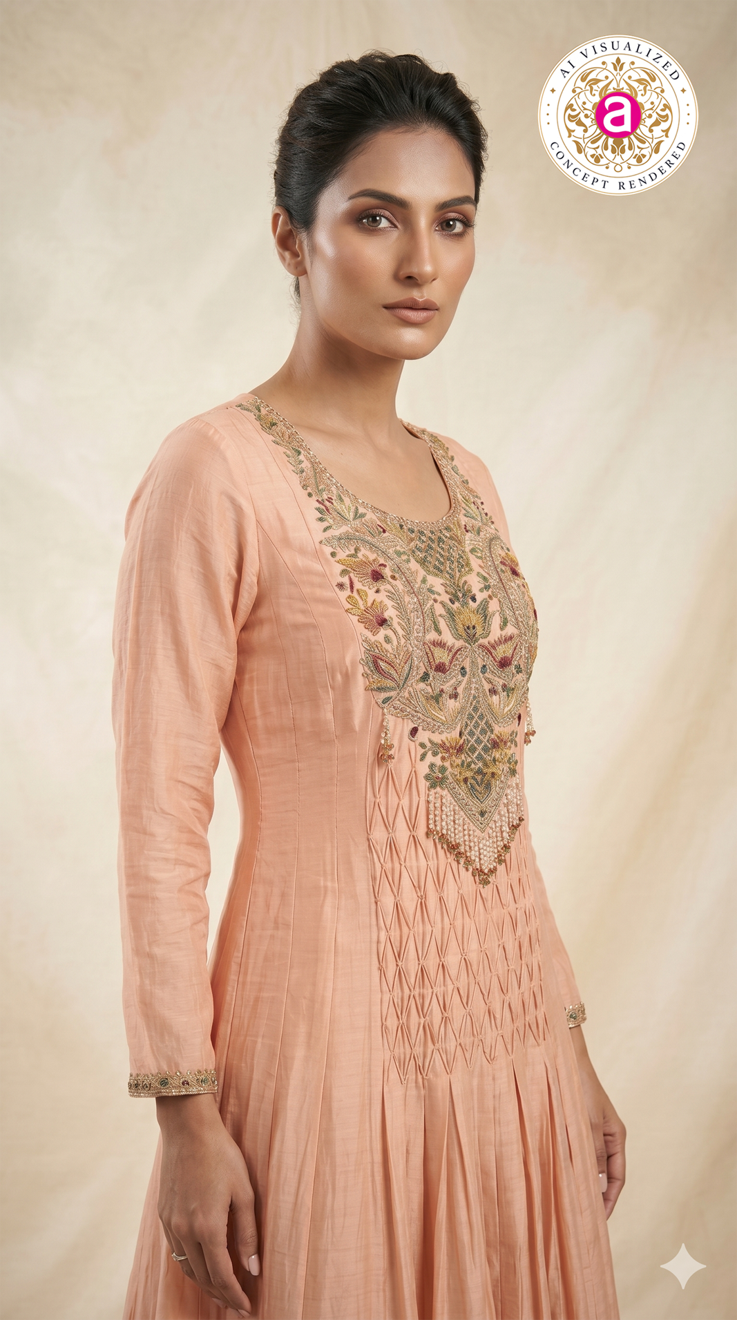 Peach Floral Embroidered Anarkali Gown