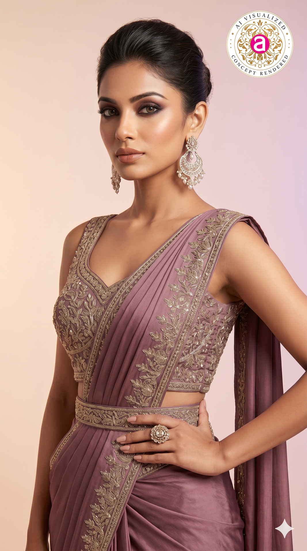 Mauve Purple Ready-to-Wear Saree with Embroidered Border & Designer Blouse