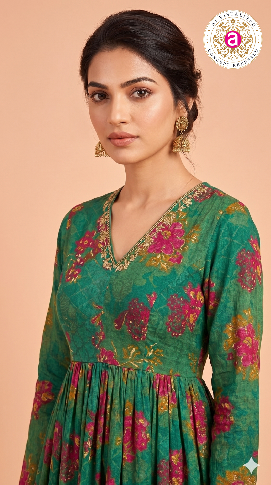 Teal Floral Printed Peplum Top with Palazzo Set