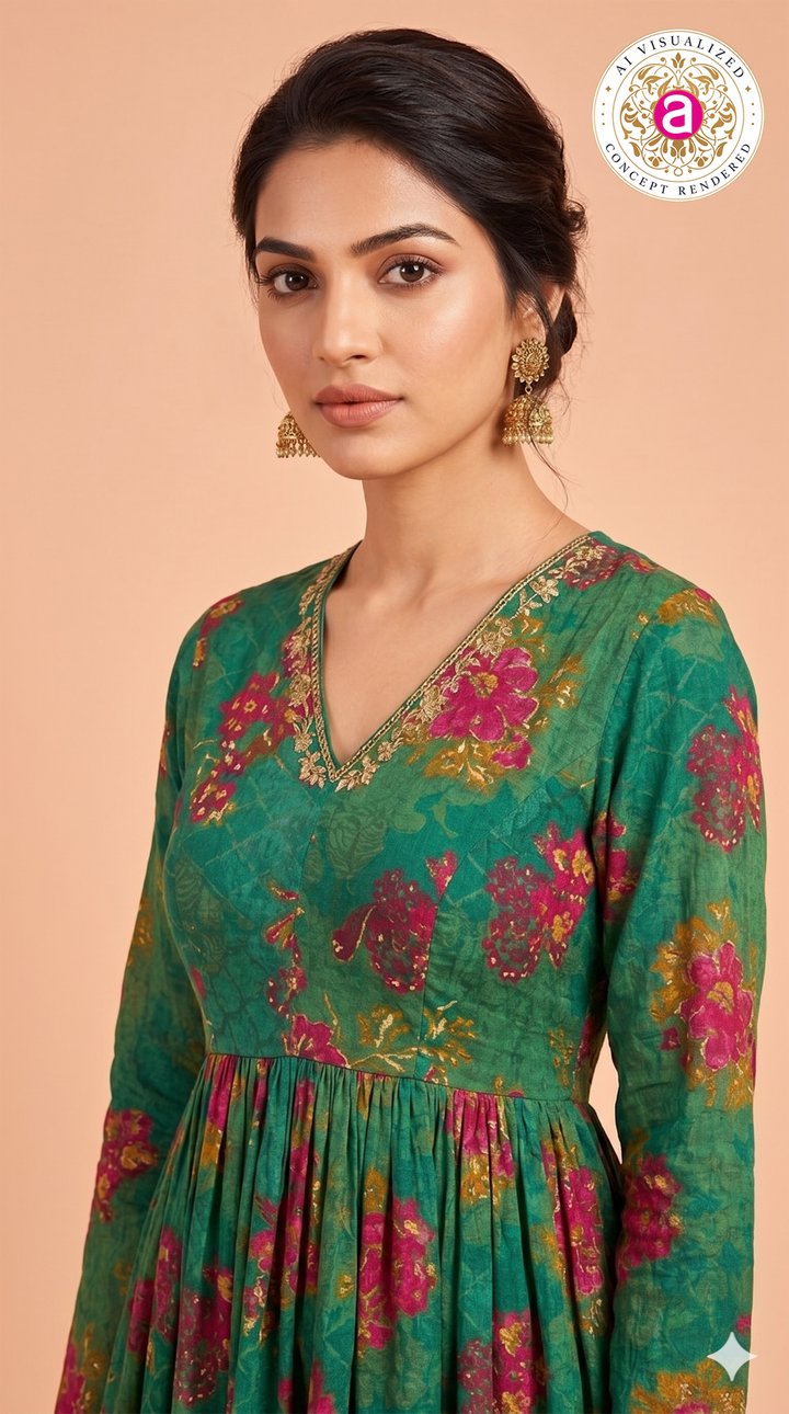 Teal Floral Printed Peplum Top with Palazzo Set