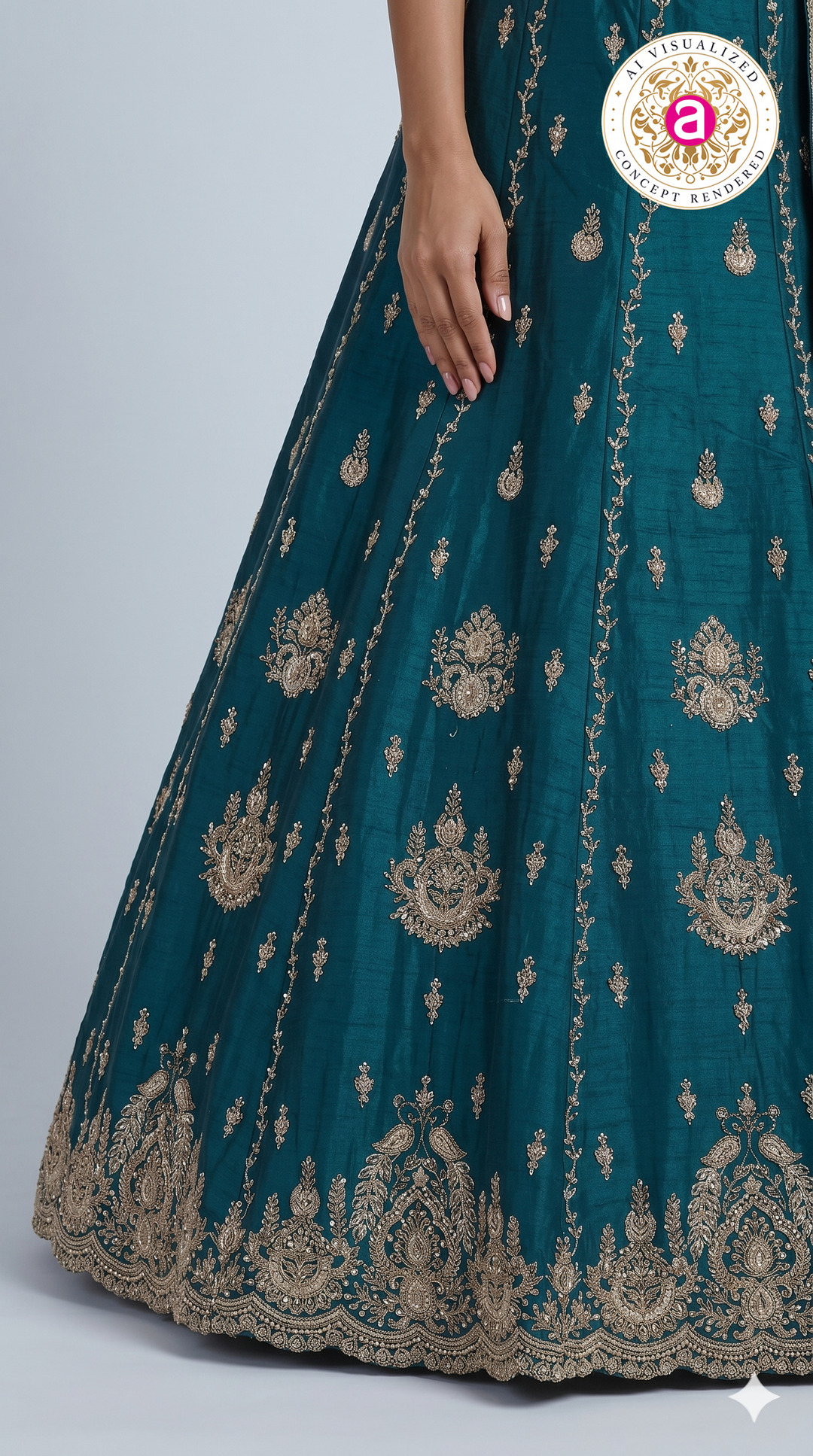 Teal Blue Designer Lehenga Set with Zari Embroidery & Regal Embellished Dupatta