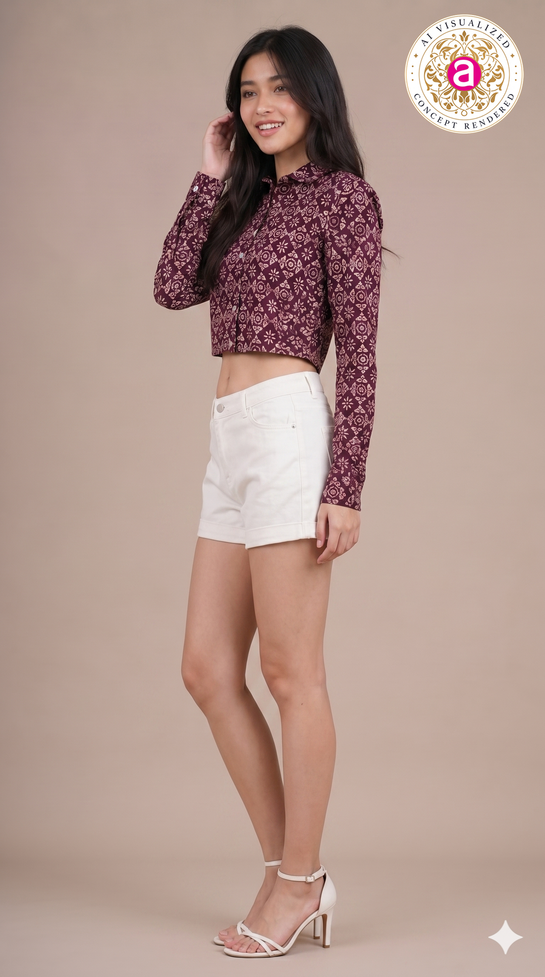 Wine Printed Crop Shirt Top