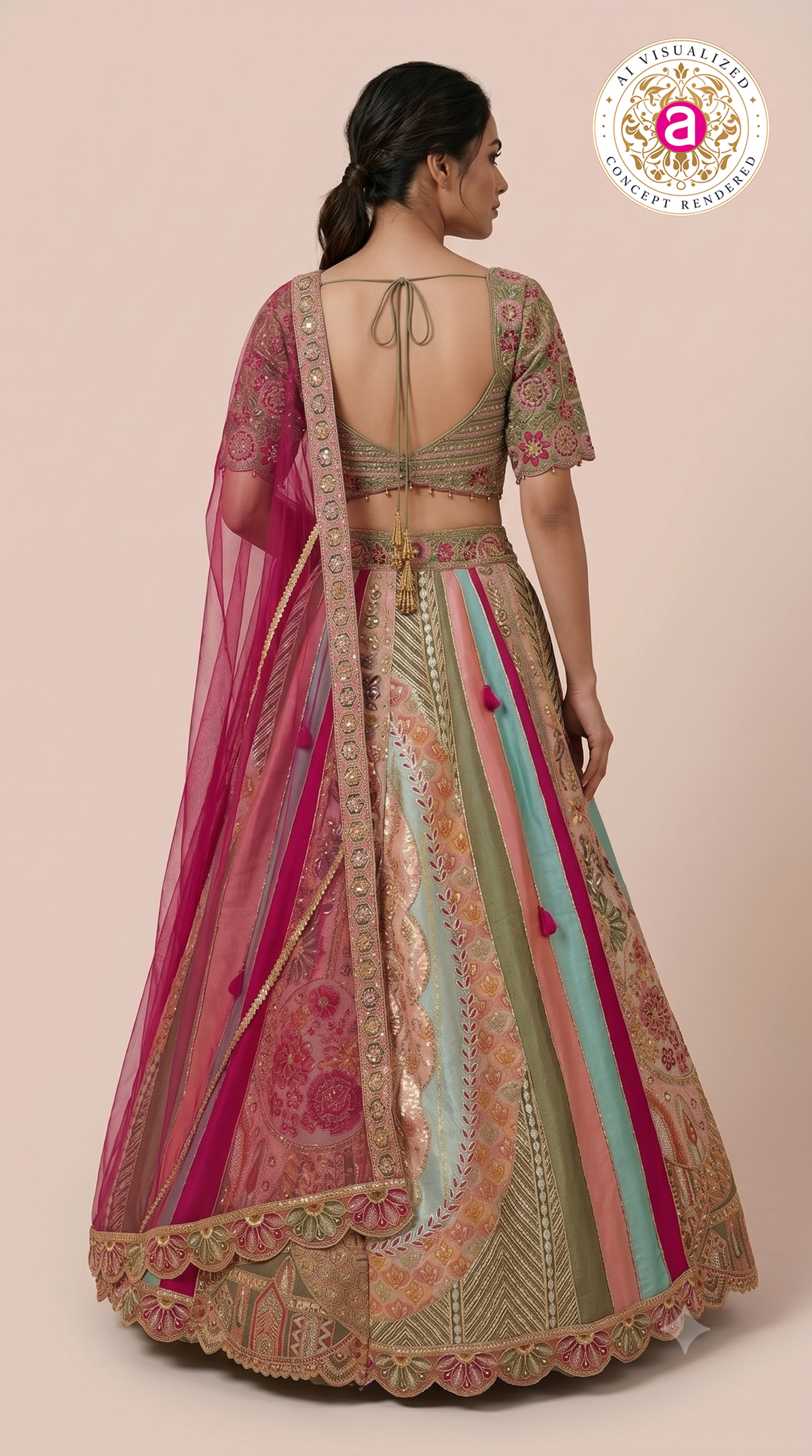 Pastel Heritage Panel Embroidered Designer Lehenga Set