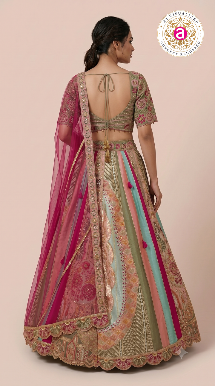 Pastel Heritage Panel Embroidered Designer Lehenga Set