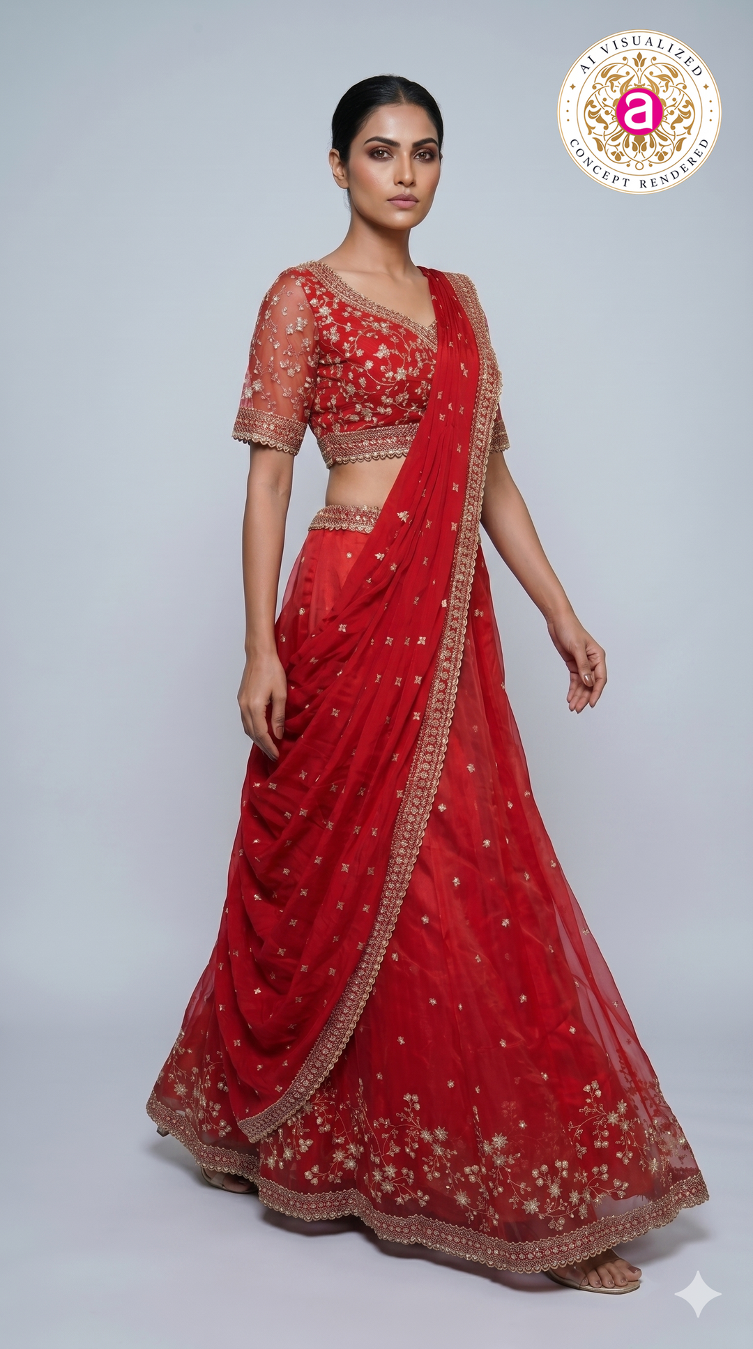 Ruby Red Embroidered Lehenga Choli Set with  Dupatta