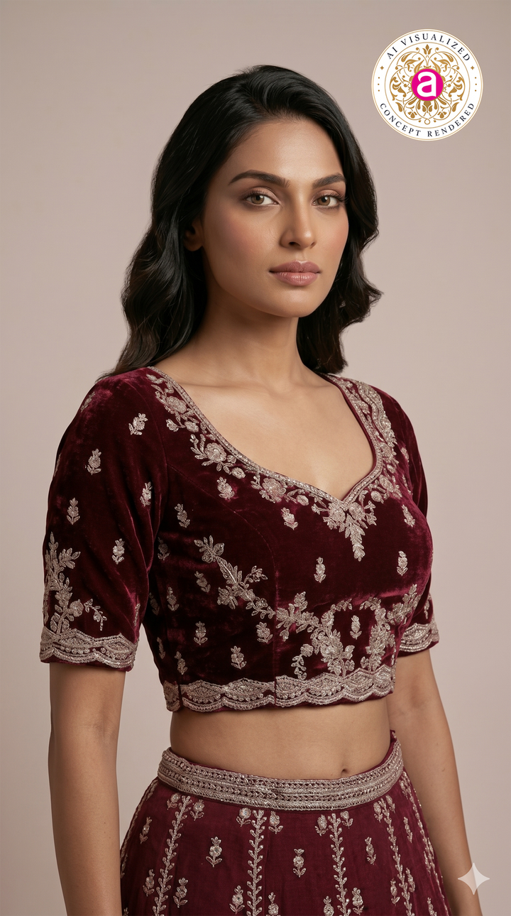 Wine Maroon Designer Embroidered Lehenga Set with Matching Dupatta